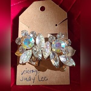Judy Lee lava glass AB rhinestone earrings Vintage